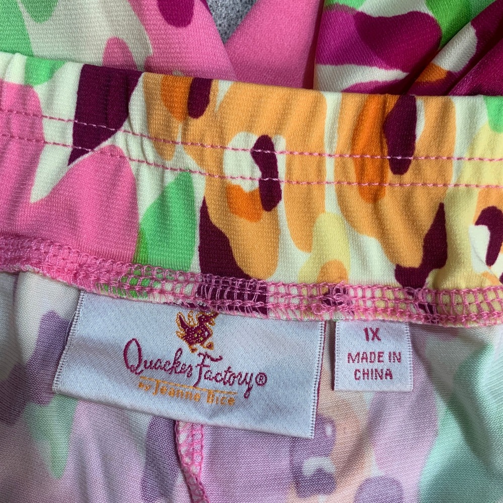 Quacker Factory Floral Pants Women's 1X Multi-Color Crop Wide Leg Casual - Picture 6 of 10